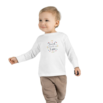 "Loved Exactly As I Am" Toddler Long Sleeve Tee — Puzzle Heart Wreath | Uplifted By Design™ Autism Acceptance & Sensory Pride Shirt