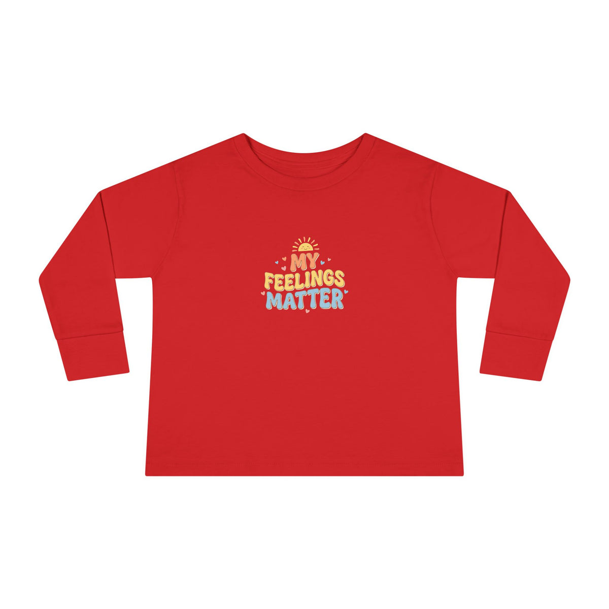 "My Feelings Matter" Toddler Long Sleeve Tee — Pastel Heart Lettering | Uplifted By Design™ Inspirational Kids Shirt