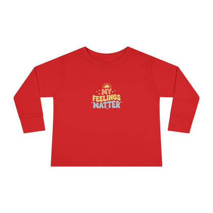 "My Feelings Matter" Toddler Long Sleeve Tee — Pastel Heart Lettering | Uplifted By Design™ Inspirational Kids Shirt