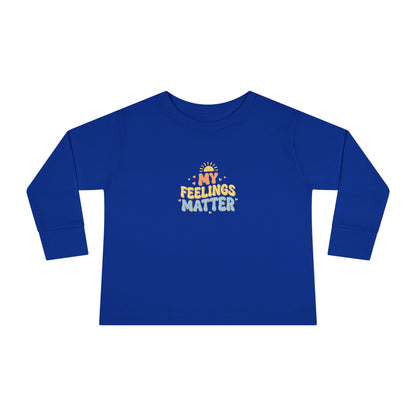 "My Feelings Matter" Toddler Long Sleeve Tee — Pastel Heart Lettering | Uplifted By Design™ Inspirational Kids Shirt