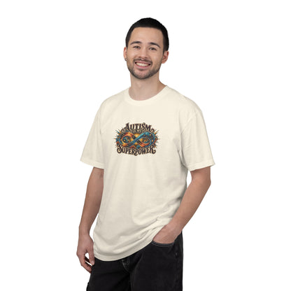 "Autism Is My Superpower" Illustrated Edition Unisex T-Shirt — Radiant Infinity & Starburst Graphic | Uplifted By Design™ Autism Acceptance & Neurodiversity Tee