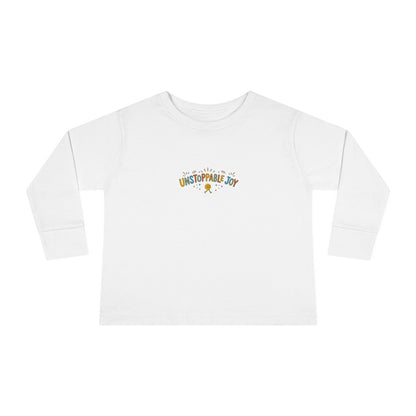 "Unstoppable Joy" Toddler Long Sleeve Tee — Sunny Doodle Lettering | Uplifted By Design™ Cerebral Palsy & Adaptive Movement Shirt