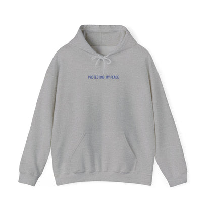 "Protecting My Peace" Unisex Hoodie — Minimal Blue Lettering | Uplifted By Design™ Mental Health & Emotional Wellbeing Hoodie