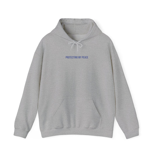 "Protecting My Peace" Unisex Hoodie — Minimal Blue Lettering | Uplifted By Design™ Mental Health & Emotional Wellbeing Hoodie