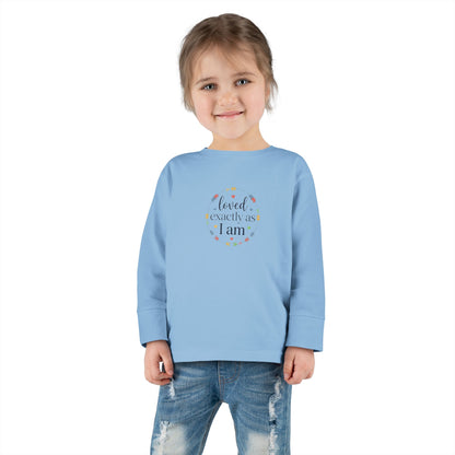 "Loved Exactly As I Am" Toddler Long Sleeve Tee — Puzzle Heart Wreath | Uplifted By Design™ Autism Acceptance & Sensory Pride Shirt