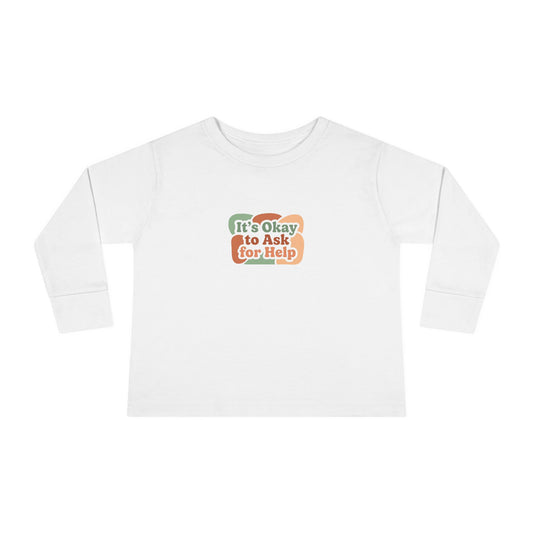 "It's Okay to Ask for Help" Toddler Long Sleeve Tee — Retro Layered Lettering | Uplifted By Design™ Inspirational Kids Shirt