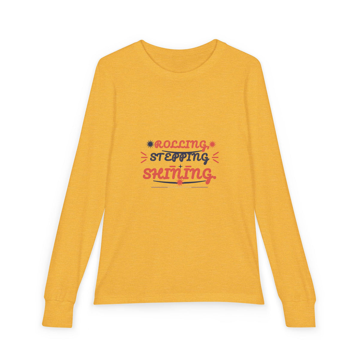 "Rolling, Stepping, Shining" Youth Long Sleeve Tee — Hand-Lettered Lockup | Uplifted By Design™ Cerebral Palsy & Disability Pride Shirt