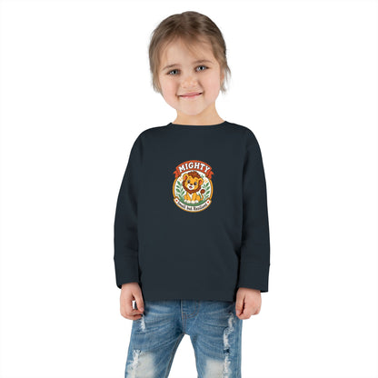 Mighty & Small but Resilient" Toddler Long Sleeve Tee — Cute Lion Design | Uplifted By Design™ Inspirational Kids Shirt