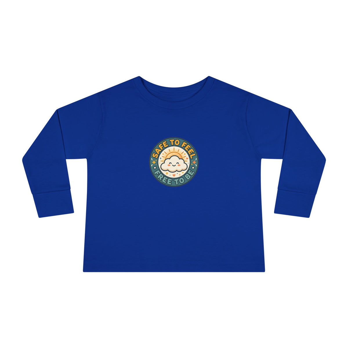 "Safe to Feel, Free to Be" Toddler Long Sleeve Tee — Cozy Cloud Emblem | Uplifted By Design™ Inspirational Kids Shirt