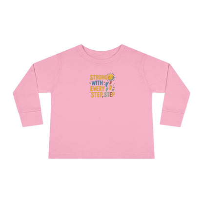 "Strong With Every Step" Toddler Long Sleeve Tee — Sunshine Design | Uplifted By Design™ Cerebral Palsy & Adaptive Movement Shirt