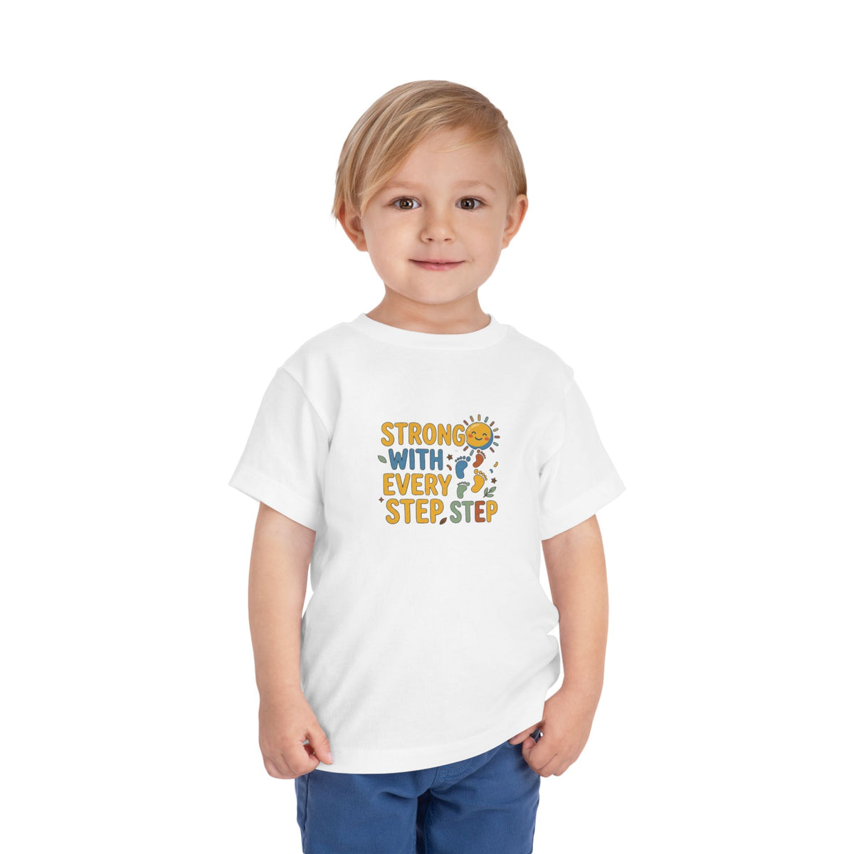 Toddler Tee — "Strong With Every Step, Step" Sunshine Design | Cerebral Palsy & Adaptive Movement Shirt