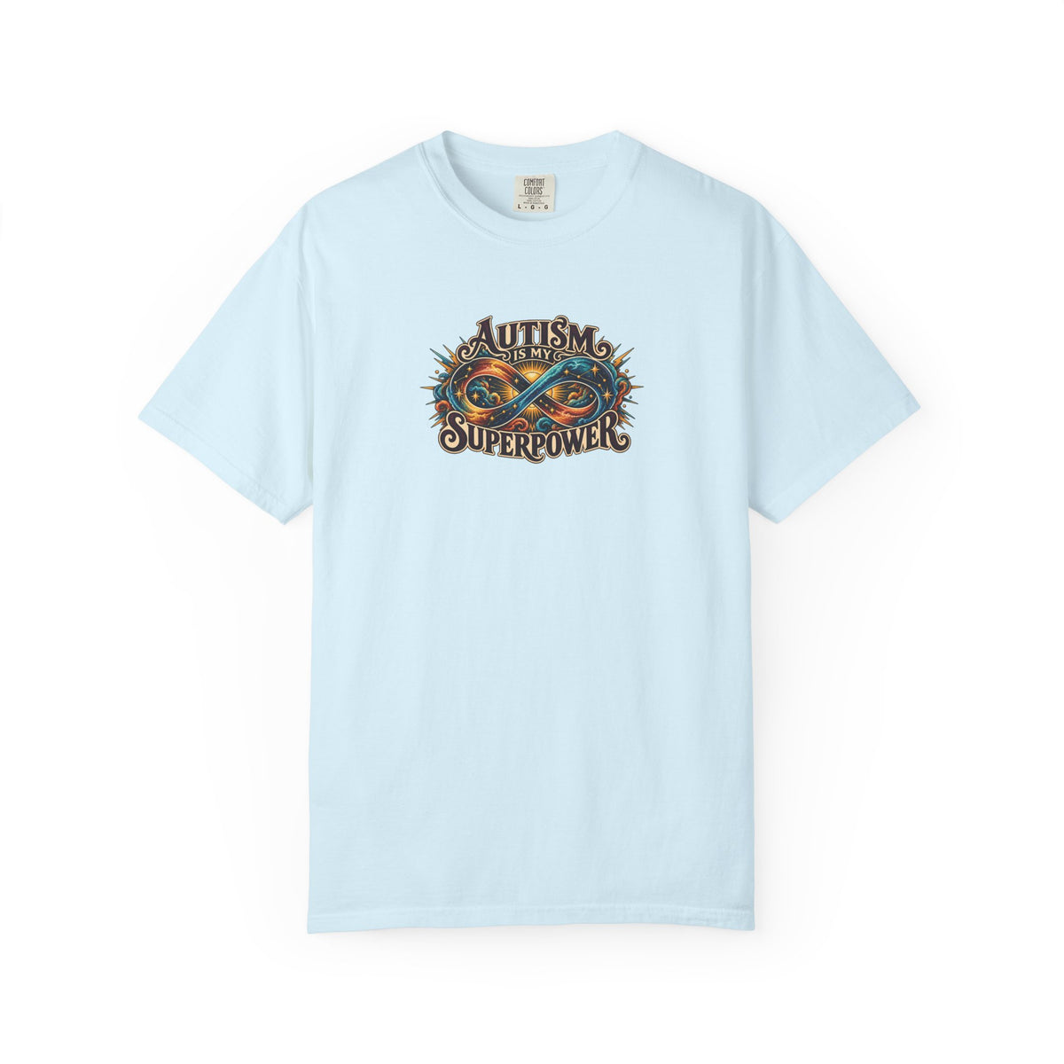 "Autism Is My Superpower" Illustrated Edition Unisex T-Shirt — Radiant Infinity & Starburst Graphic | Uplifted By Design™ Autism Acceptance & Neurodiversity Tee
