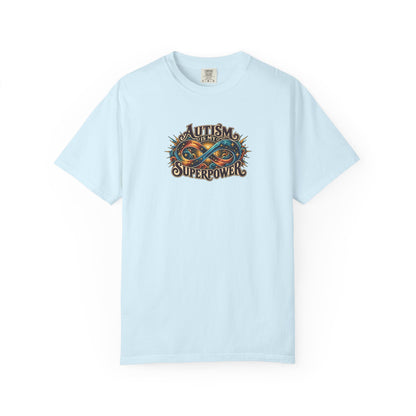 "Autism Is My Superpower" Illustrated Edition Unisex T-Shirt — Radiant Infinity & Starburst Graphic | Uplifted By Design™ Autism Acceptance & Neurodiversity Tee