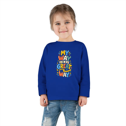 "My Way Is a Great Way" Toddler Long Sleeve Tee — Colorful Positive Quote | Uplifted By Design™ Cerebral Palsy & Disability Pride Shirt