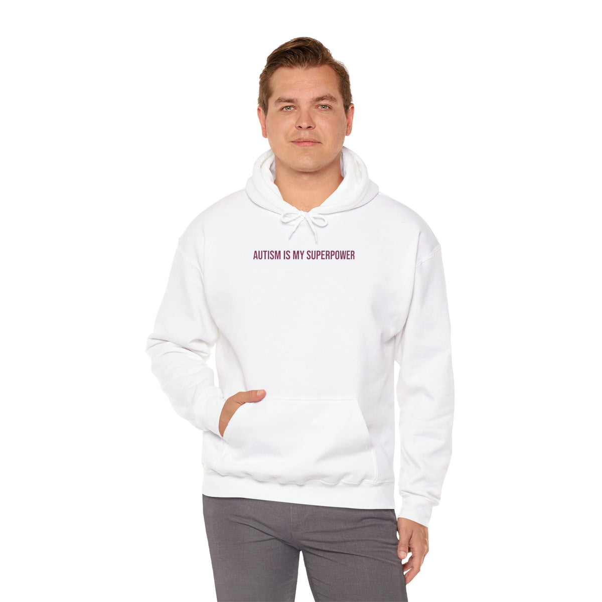 "Autism Is My Superpower" Unisex Hoodie — Minimal Plum Statement | Uplifted By Design™ Autism Acceptance & Sensory Pride Hoodie