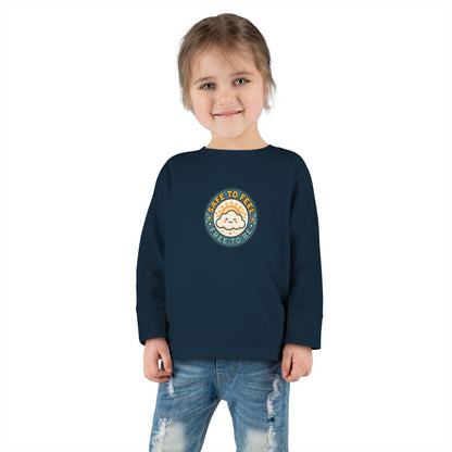 "Safe to Feel, Free to Be" Toddler Long Sleeve Tee — Cozy Cloud Emblem | Uplifted By Design™ Inspirational Kids Shirt