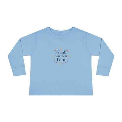"Loved Exactly As I Am" Toddler Long Sleeve Tee — Puzzle Heart Wreath | Uplifted By Design™ Autism Acceptance & Sensory Pride Shirt