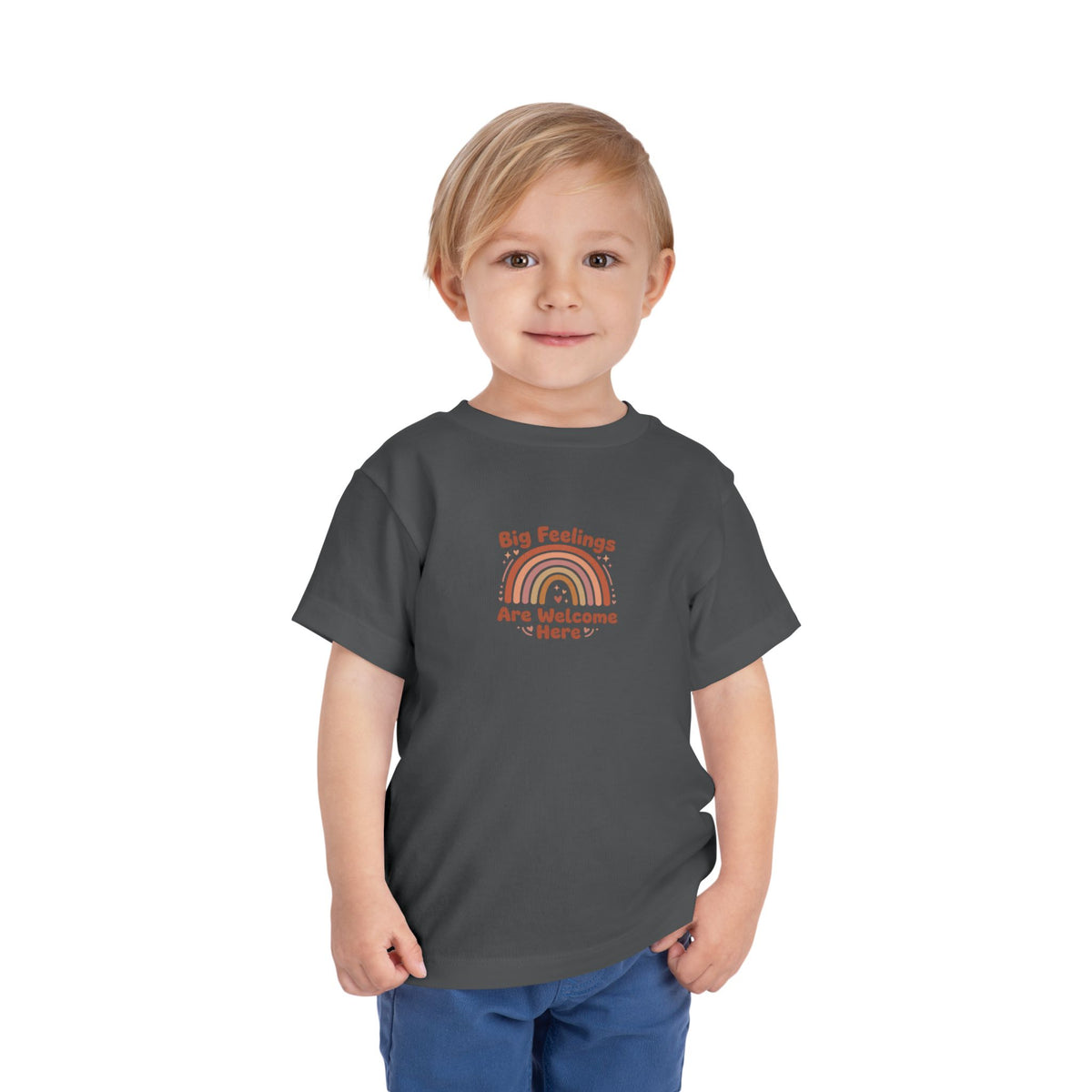 Big Feelings Are Welcome Here Toddler Shirt | Boho Rainbow Emotional Wellness Kids Tee