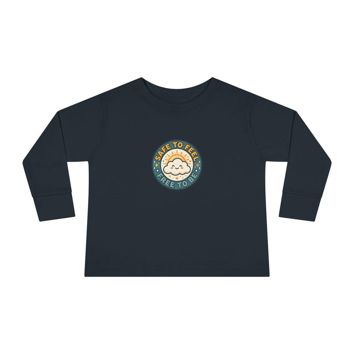 "Safe to Feel, Free to Be" Toddler Long Sleeve Tee — Cozy Cloud Emblem | Uplifted By Design™ Inspirational Kids Shirt