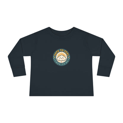 "Safe to Feel, Free to Be" Toddler Long Sleeve Tee — Cozy Cloud Emblem | Uplifted By Design™ Inspirational Kids Shirt
