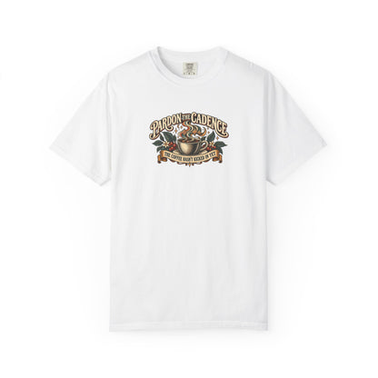 "Pardon the Cadence" Illustrated Edition Unisex T-Shirt — Vintage Coffee & Botanical Graphic | Uplifted By Design™ Cerebral Palsy & Speech Difference Tee