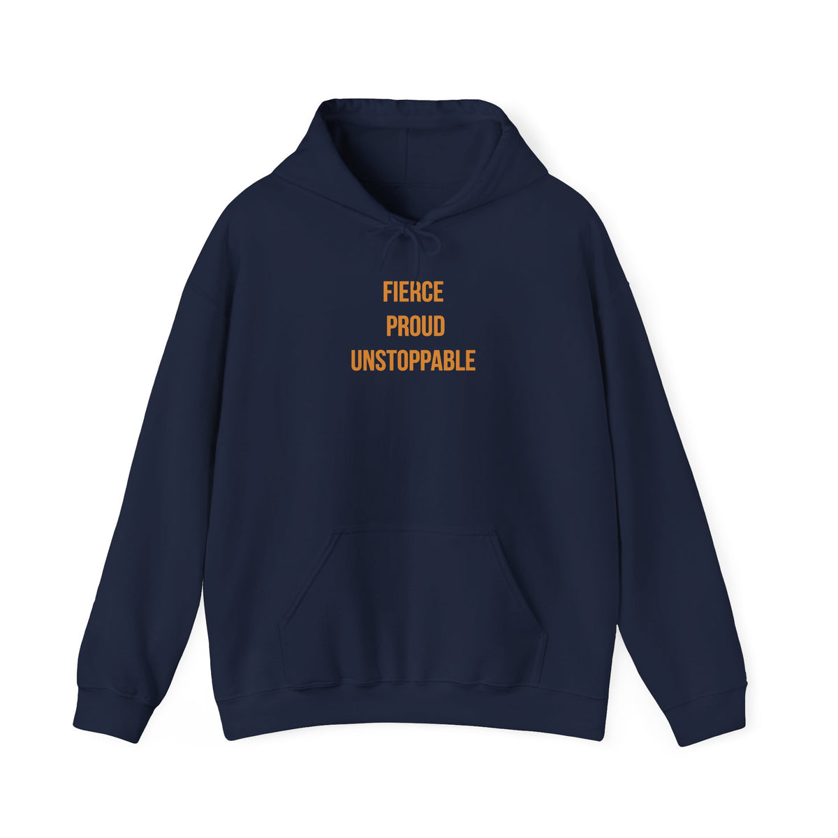 "Fierce, Proud, Unstoppable" Unisex Hoodie — Stacked Gold Lettering | Uplifted By Design™ Cerebral Palsy & Adaptive Movement Hoodie
