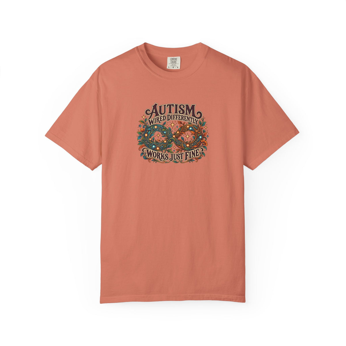 "Wired Differently Works Just Fine" Illustrated Edition Unisex T-Shirt — Botanical Circuit Infinity Graphic | Uplifted By Design™ Autism Acceptance & Neurodiversity Tee