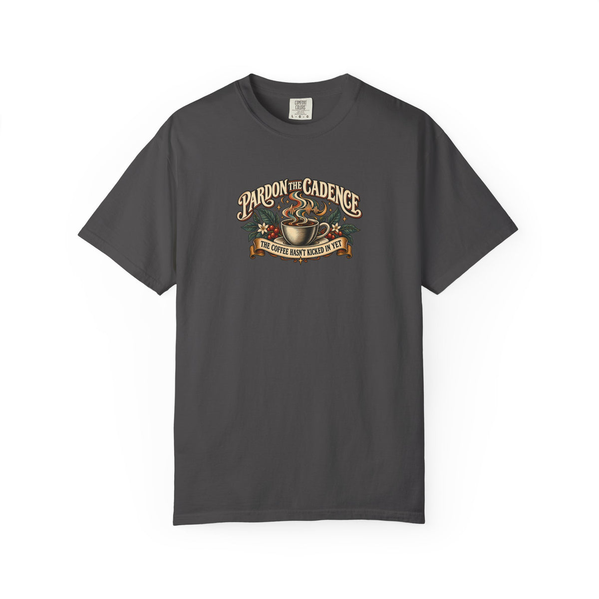 "Pardon the Cadence" Illustrated Edition Unisex T-Shirt — Vintage Coffee & Botanical Graphic | Uplifted By Design™ Cerebral Palsy & Speech Difference Tee