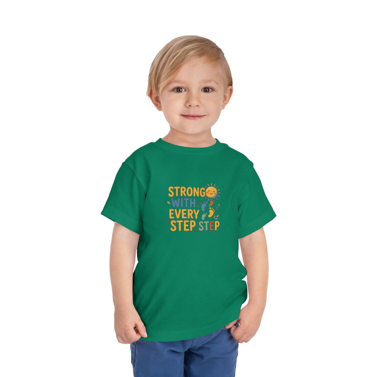Toddler Tee — "Strong With Every Step, Step" Sunshine Design | Cerebral Palsy & Adaptive Movement Shirt