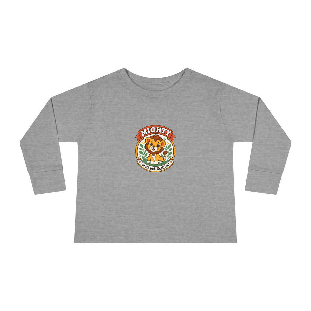 Mighty & Small but Resilient" Toddler Long Sleeve Tee — Cute Lion Design | Uplifted By Design™ Inspirational Kids Shirt