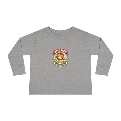 Mighty & Small but Resilient" Toddler Long Sleeve Tee — Cute Lion Design | Uplifted By Design™ Inspirational Kids Shirt