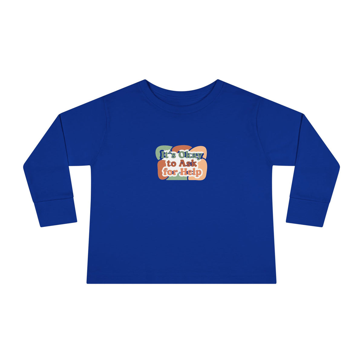 "It's Okay to Ask for Help" Toddler Long Sleeve Tee — Retro Layered Lettering | Uplifted By Design™ Inspirational Kids Shirt