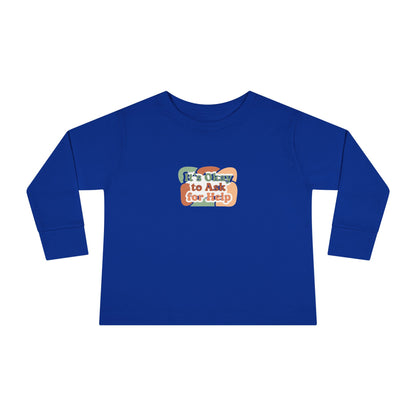 "It's Okay to Ask for Help" Toddler Long Sleeve Tee — Retro Layered Lettering | Uplifted By Design™ Inspirational Kids Shirt