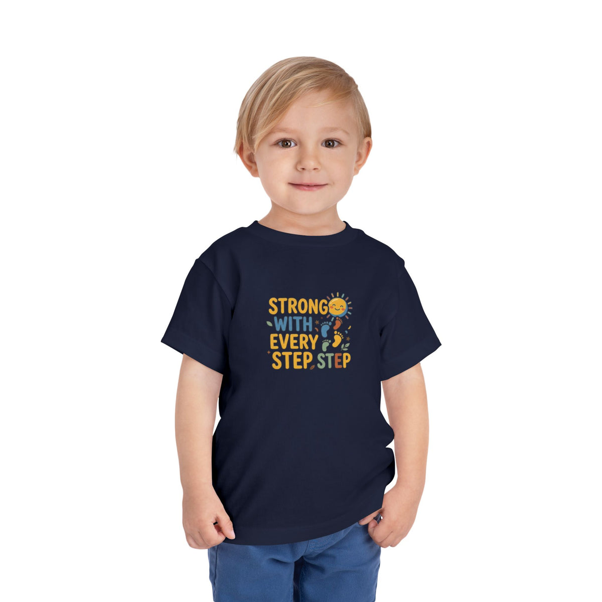 Toddler Tee — "Strong With Every Step, Step" Sunshine Design | Cerebral Palsy & Adaptive Movement Shirt