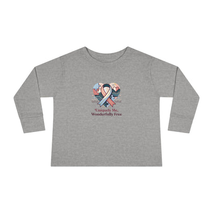 "Uniquely Me, Wonderfully Free" Toddler Long Sleeve Tee — Puzzle Heart Ribbon | Uplifted By Design™ Autism Acceptance & Sensory Pride Shirt