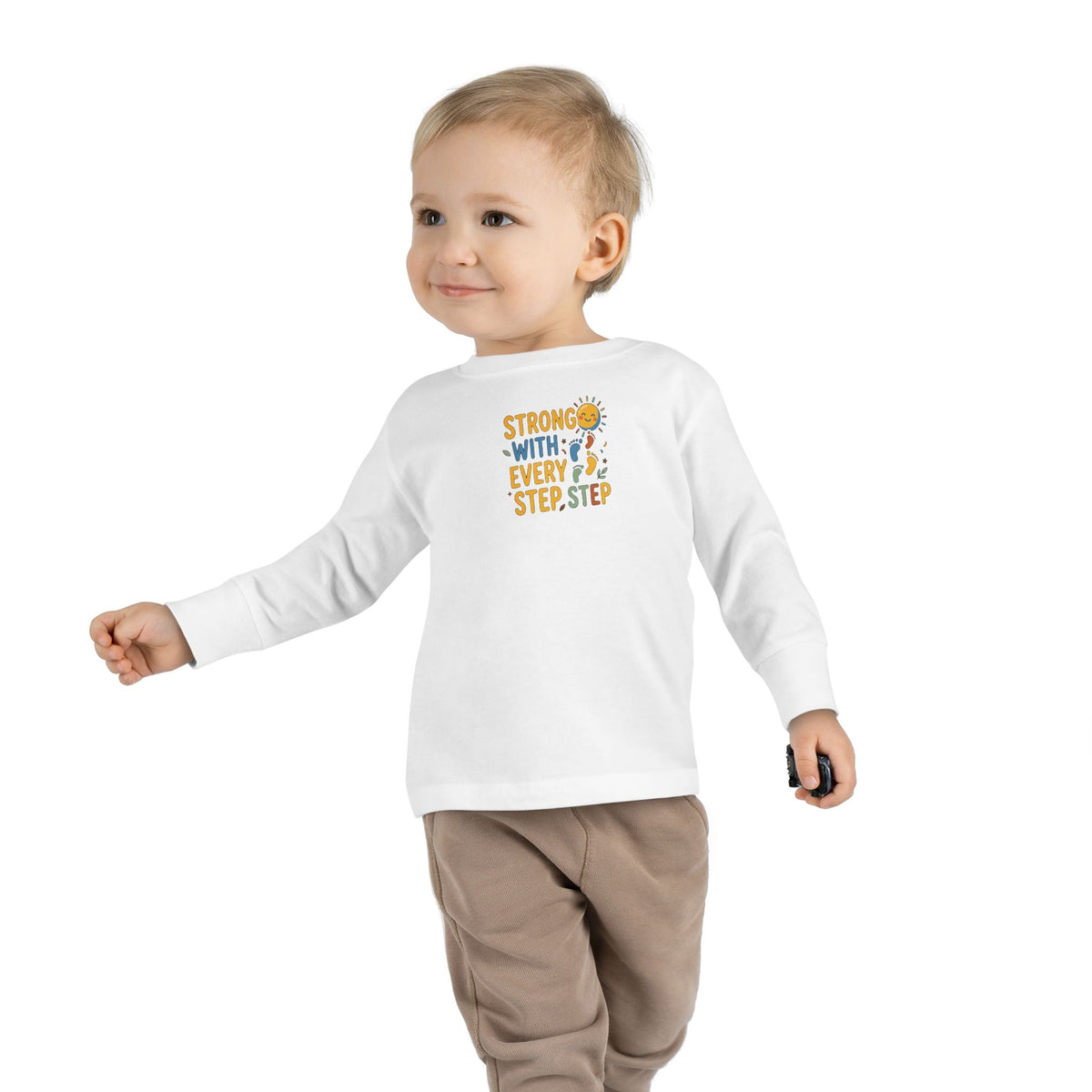 "Strong With Every Step" Toddler Long Sleeve Tee — Sunshine Design | Uplifted By Design™ Cerebral Palsy & Adaptive Movement Shirt