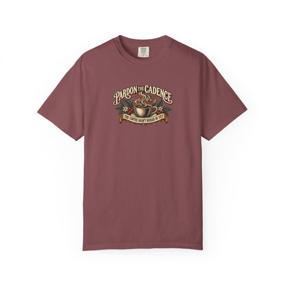 "Pardon the Cadence" Illustrated Edition Unisex T-Shirt — Vintage Coffee & Botanical Graphic | Uplifted By Design™ Cerebral Palsy & Speech Difference Tee