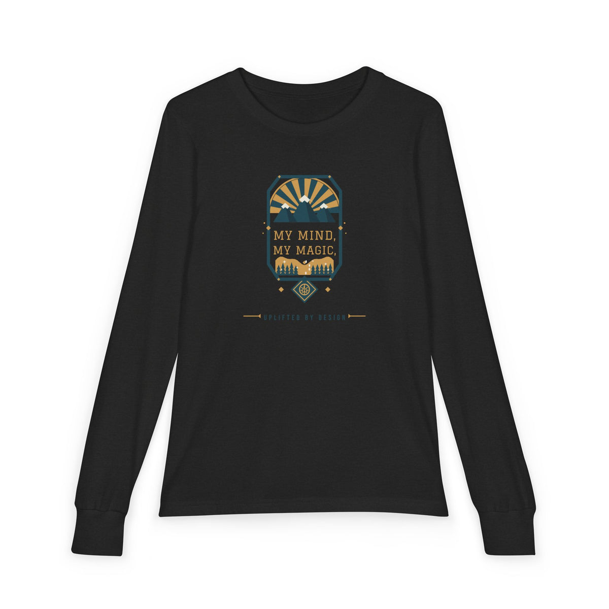 "My Mind, My Magic" Youth Long Sleeve Tee — Hand-Lettered Lockup | Uplifted By Design™ Autism Acceptance & Sensory Pride Shirt
