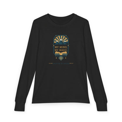 "My Mind, My Magic" Youth Long Sleeve Tee — Hand-Lettered Lockup | Uplifted By Design™ Autism Acceptance & Sensory Pride Shirt
