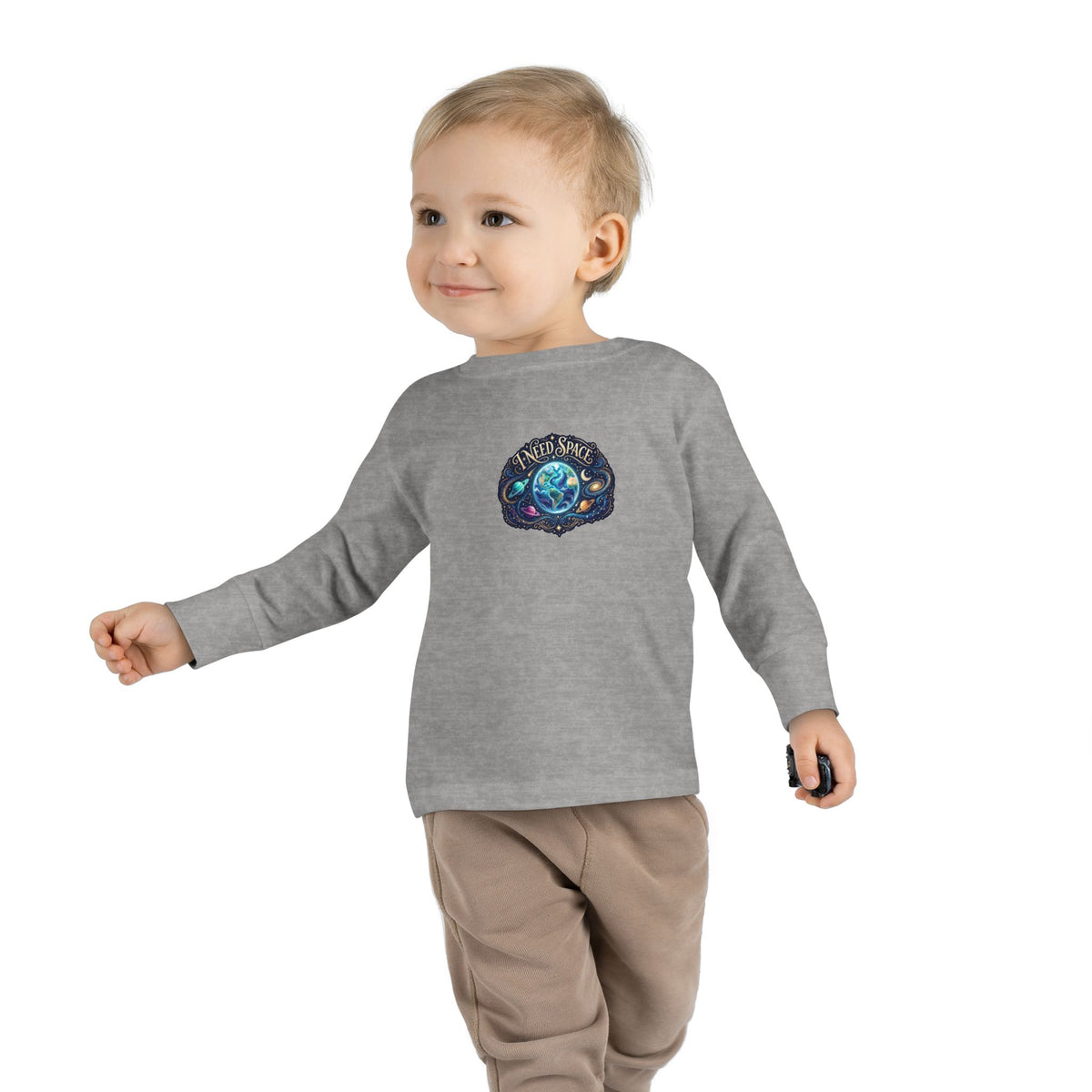 "I Need Space" Toddler Long Sleeve Tee — Cosmic Calm Planet | Uplifted By Design™ Autism Acceptance & Sensory Pride Shirt
