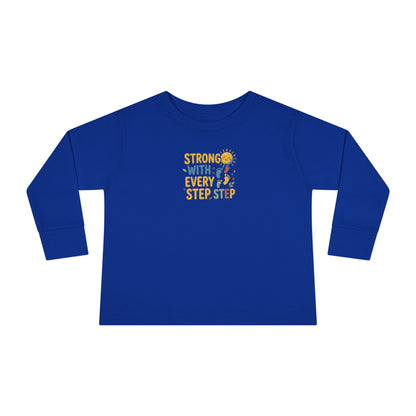 "Strong With Every Step" Toddler Long Sleeve Tee — Sunshine Design | Uplifted By Design™ Cerebral Palsy & Adaptive Movement Shirt