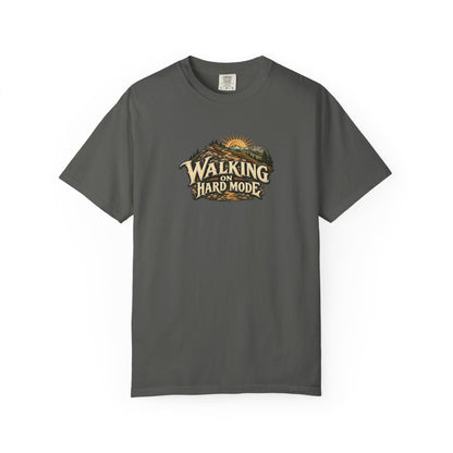 "Walking on Hard Mode" Illustrated Edition Unisex T-Shirt — Vintage Trail & Sunrise Graphic | Uplifted By Design™ Cerebral Palsy & Adaptive Movement Tee