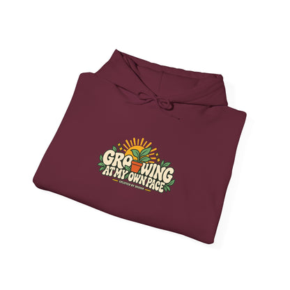 "Growing at My Own Pace" Unisex Hoodie — Botanical Growth Graphic | Uplifted By Design™ Mental Health & Emotional Wellbeing Hoodie