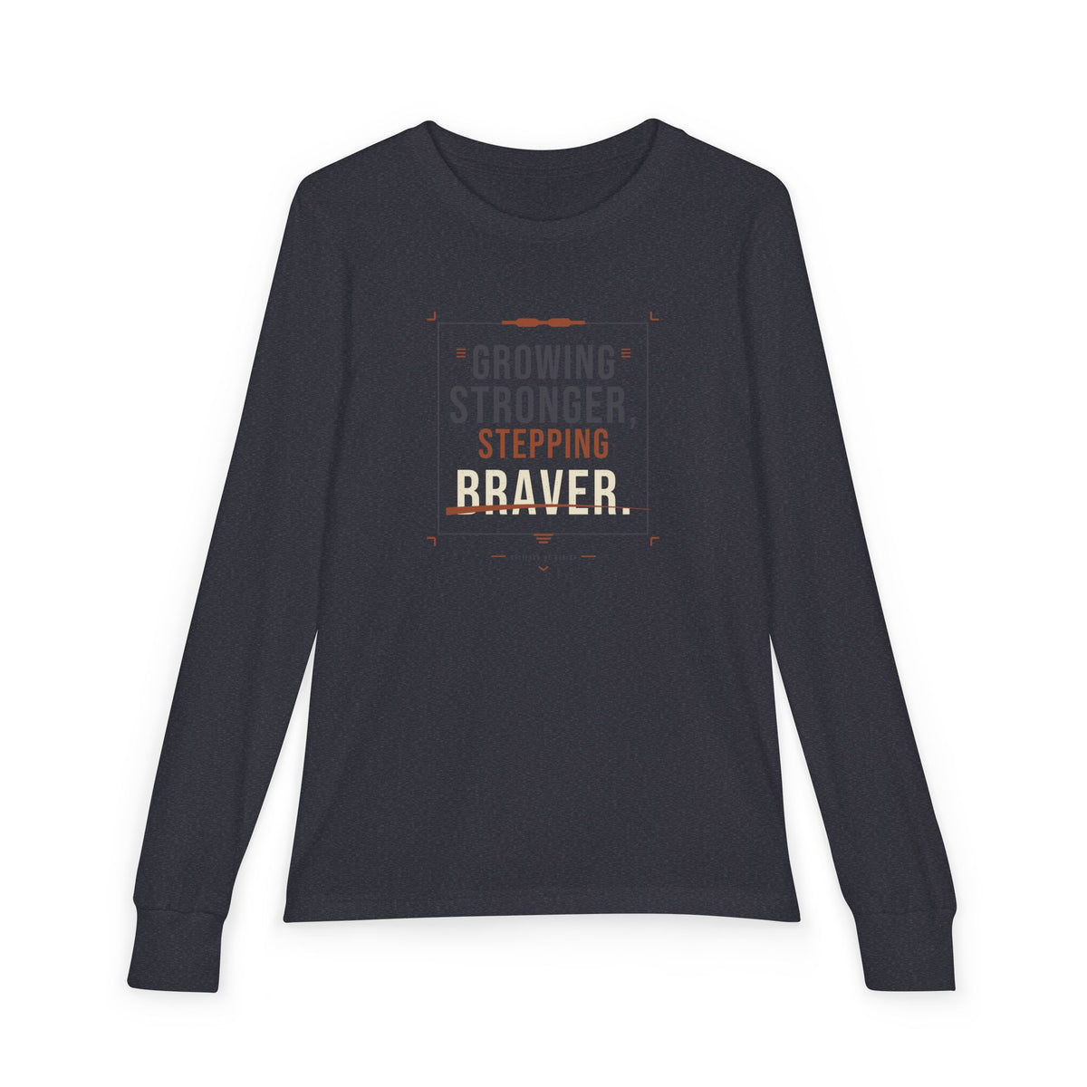 "Growing Stronger, Stepping Braver" Youth Long Sleeve Tee — Throwback Endurance Poster | Uplifted By Design™ Cerebral Palsy & Adaptive Movement Shirt