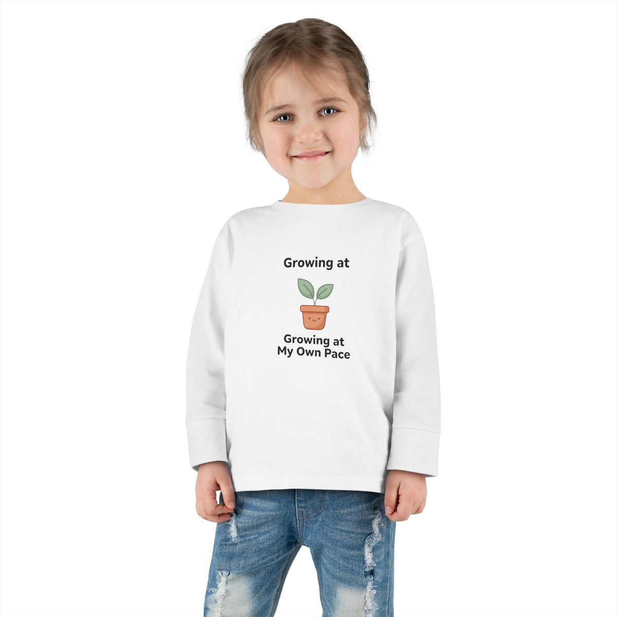"Growing at My Own Pace" Toddler Long Sleeve Tee — Little Sprout Pot | Uplifted By Design™ Inspirational Kids Shirt