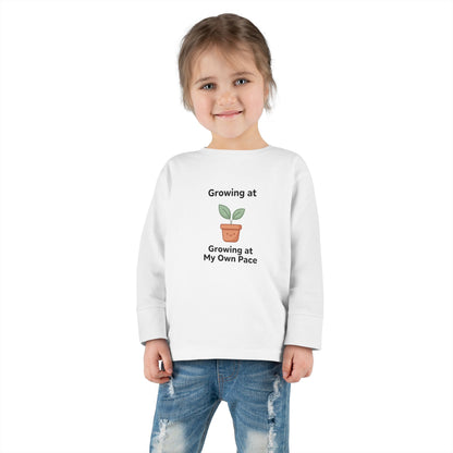 "Growing at My Own Pace" Toddler Long Sleeve Tee — Little Sprout Pot | Uplifted By Design™ Inspirational Kids Shirt