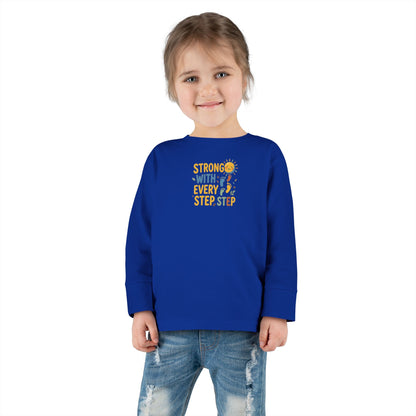 "Strong With Every Step" Toddler Long Sleeve Tee — Sunshine Design | Uplifted By Design™ Cerebral Palsy & Adaptive Movement Shirt