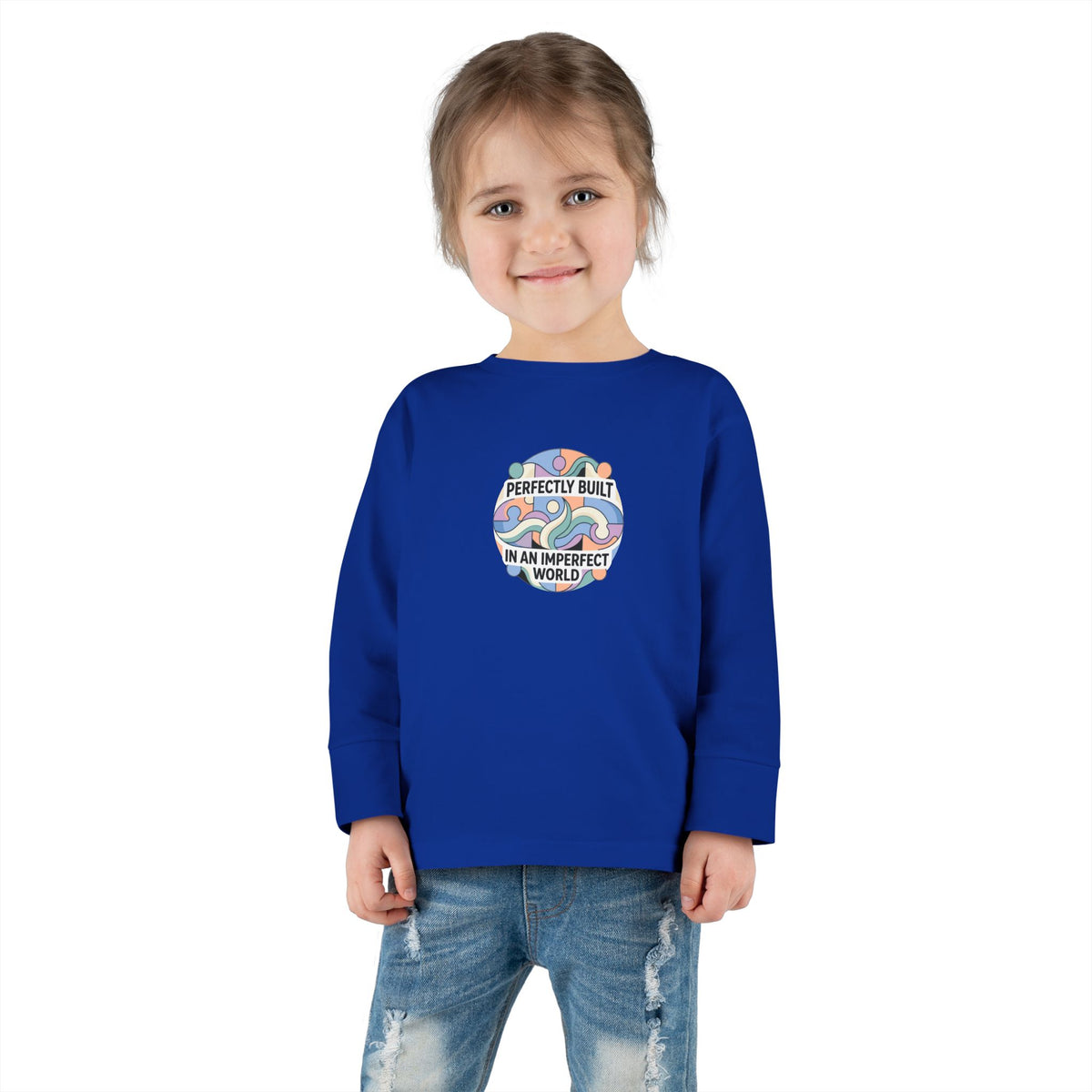 "Perfectly Built in an Imperfect World" Toddler Long Sleeve Tee — Neurodiversity Pride Shirt | Uplifted By Design™