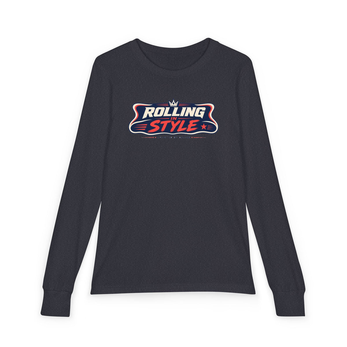 "Rolling In Style" Youth Long Sleeve Tee — Streetwear Banner Crest | Uplifted By Design™ Cerebral Palsy & Disability Pride Shirt