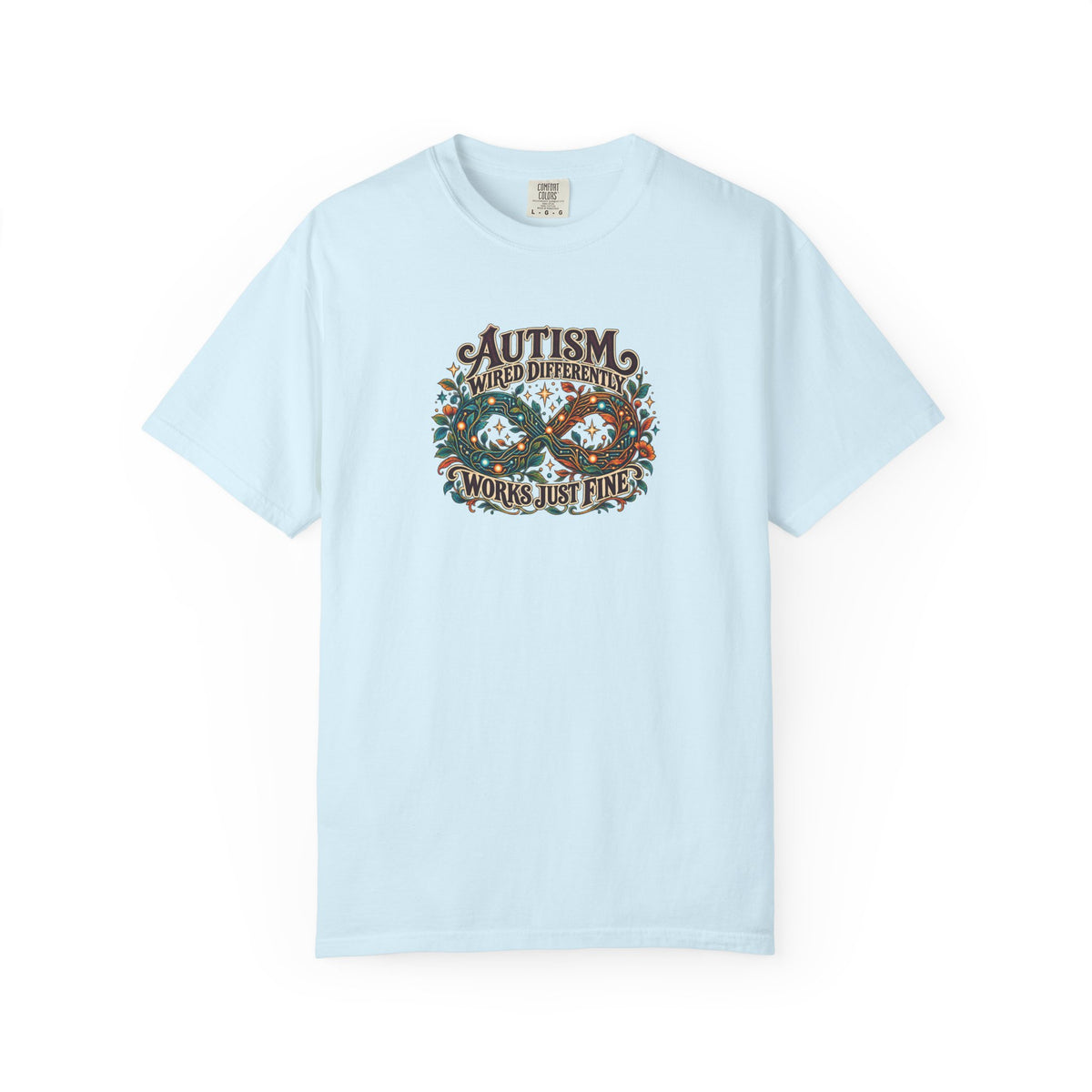 "Wired Differently Works Just Fine" Illustrated Edition Unisex T-Shirt — Botanical Circuit Infinity Graphic | Uplifted By Design™ Autism Acceptance & Neurodiversity Tee